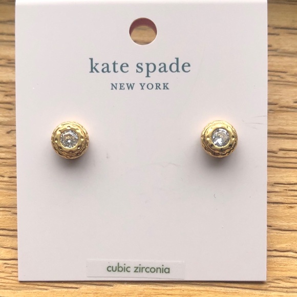 Kate Spade Gold Tone Elegant Edge Round Stud Earrings With Clear CZ Accent NWT - Picture 3 of 10
